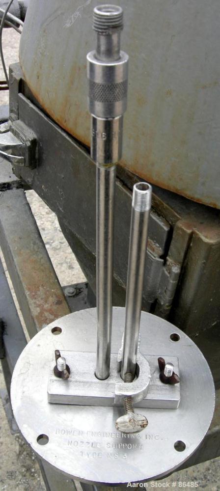 USED: Bowen Engineering conical type laboratory spray dryer, 316 stainless steel. 30" diameter x 30" straight side x 36" coned bottom. Top entering model NS3 spray nozzle atomizer. Approximate evapor...