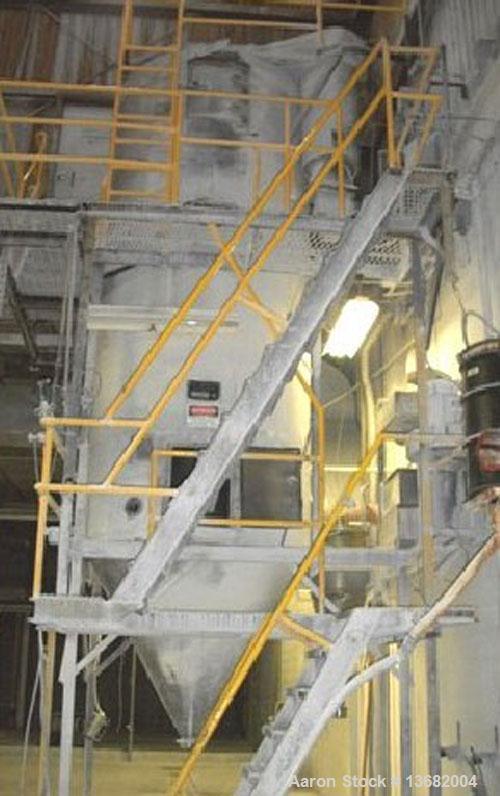 Used Bowen Spray Dryer, Model #3, 6' diameter, 15' straight wall, 64" long cone, stainless steel chamber, insulated straight side. Gas fired burner, 2/ 7.5 hp blower, HEPA filter unit. Stainless stee...