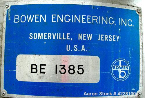 Used Bowen Engineering #1 Tower Spray Dryer, 316 stainless steel. 30" diameter x 72" straight side x 38" coned bottom. Requires an atomizer. Approximate evaporation rate 15/80 pounds an hour. Air req...