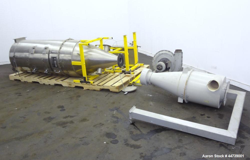 Used Bowen Engineering Gas Heated Conical Type Laboratory Spray Dryer, 304 Stainless Steel. 30" diameter x 72" straight side x 37" coned bottom. Approximate evaporation rate from 15 to 80 pounds an h...
