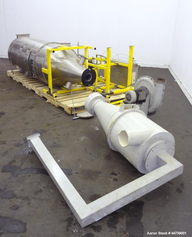 Used Bowen Engineering Gas Heated Conical Type Laboratory Spray Dryer, 304 Stainless Steel. 30" diameter x 72" straight side x 37" coned bottom. Approximate evaporation rate from 15 to 80 pounds an h...
