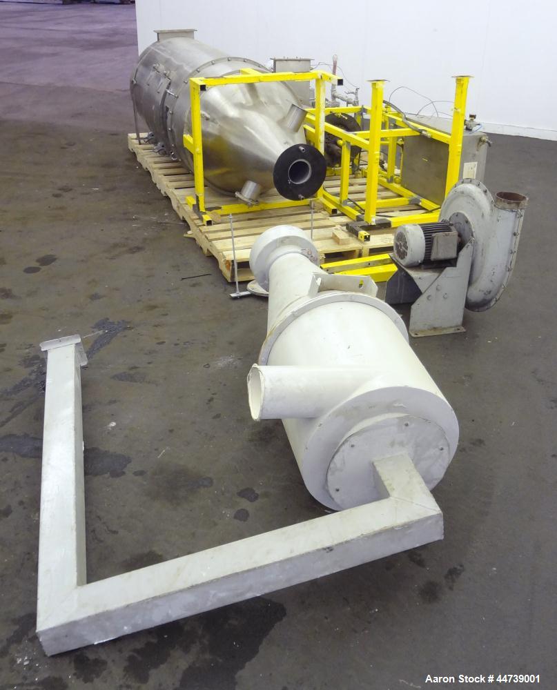Used Bowen Engineering Gas Heated Conical Type Laboratory Spray Dryer, 304 Stainless Steel. 30" diameter x 72" straight side x 37" coned bottom. Approximate evaporation rate from 15 to 80 pounds an h...