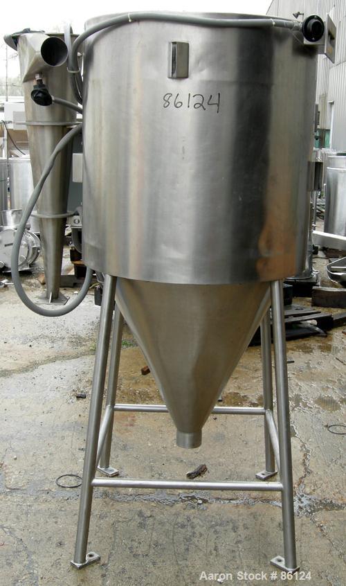 USED: Bowen Engineering laboratory spray dryer, 316 stainless steel. 30" diameter x 28" straight side x 30" coned bottom. Approx imate evaporation rate 15-80 pounds an hour, air requirements 100 psi....