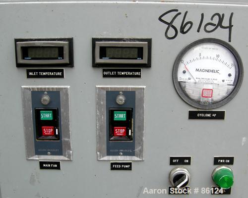 USED: Bowen Engineering laboratory spray dryer, 316 stainless steel. 30" diameter x 28" straight side x 30" coned bottom. Approx imate evaporation rate 15-80 pounds an hour, air requirements 100 psi....