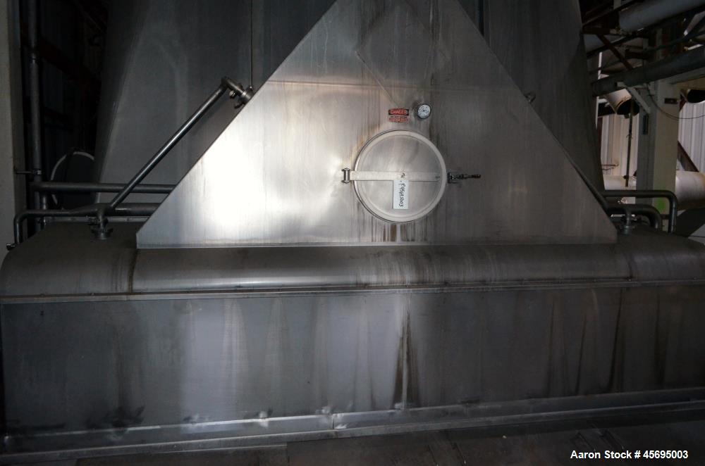 Used Damrow Drying System Stainless Steel. Approximate capacity 4,000 pounds per hour of powder with 5% moisture Whey capacity out. Consists of: (1) Spray Dryer, Stainless Steel. (7) Top entering noz...