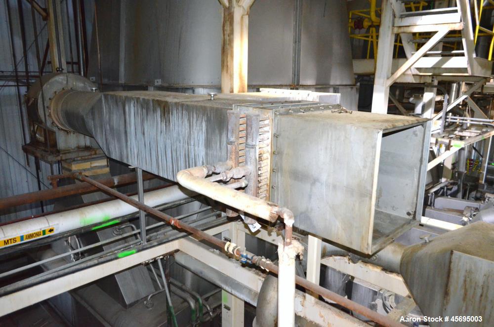 Used Damrow Drying System Stainless Steel. Approximate capacity 4,000 pounds per hour of powder with 5% moisture Whey capacity out. Consists of: (1) Spray Dryer, Stainless Steel. (7) Top entering noz...