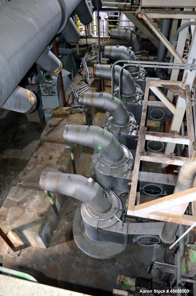 Used Damrow Drying System Stainless Steel. Approximate capacity 4,000 pounds per hour of powder with 5% moisture Whey capacity out. Consists of: (1) Spray Dryer, Stainless Steel. (7) Top entering noz...