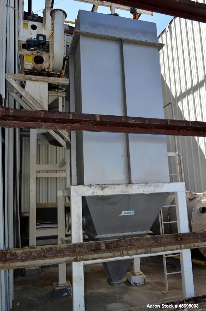 Used Damrow Drying System Stainless Steel. Approximate capacity 4,000 pounds per hour of powder with 5% moisture Whey capacity out. Consists of: (1) Spray Dryer, Stainless Steel. (7) Top entering noz...