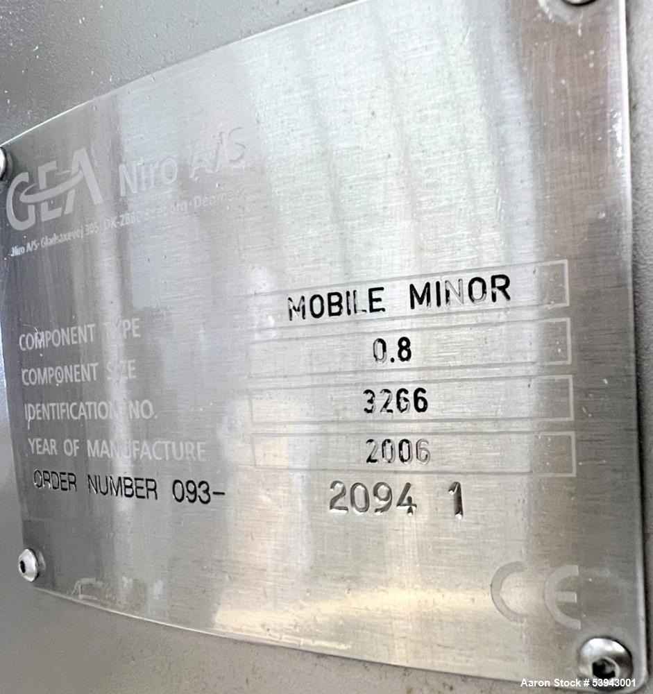 Used GEA Niro MM-PSR Mobile Minor Spray Dryer – Stainless Steel, 1–7 kg/hr