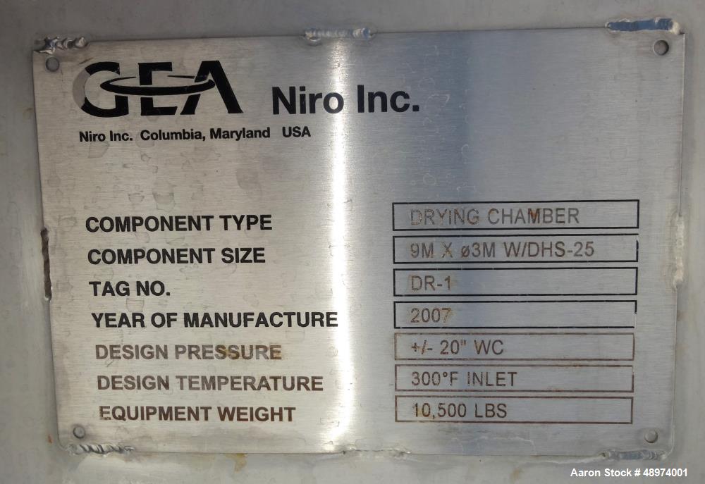 Used GEA Niro Spray Tower Spray Dryer.