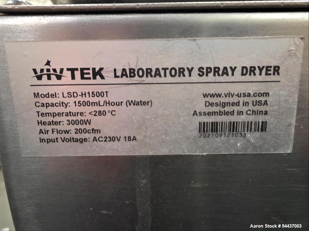 Used Vivtek LSD-H1500F/T Spray Dryer | Lab Scale Spray Drying System 1500 ml/hr
