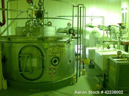 Used Niro Spray Dryer, Stainless Steel. 90" diameter x 42" straight side, 60 degree cone bottom. Niro model F10 1 DP.S.N centrifugal atomizing spray machine with an approximate 5 hp motor, atomizer s...