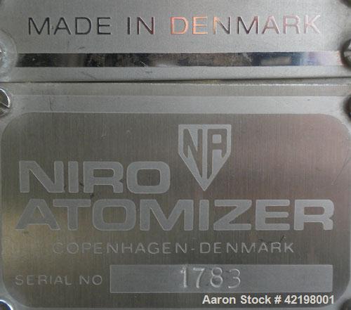 Used Niro Atomizer Mobile Minor Spray Dryer, 316 Stainless Steel. Approximately 1 to 7 kilograms an hour (2.2 to 15.4 pounds) water evaporation capacity. Electrically heated chamber 32" diameter x 24...