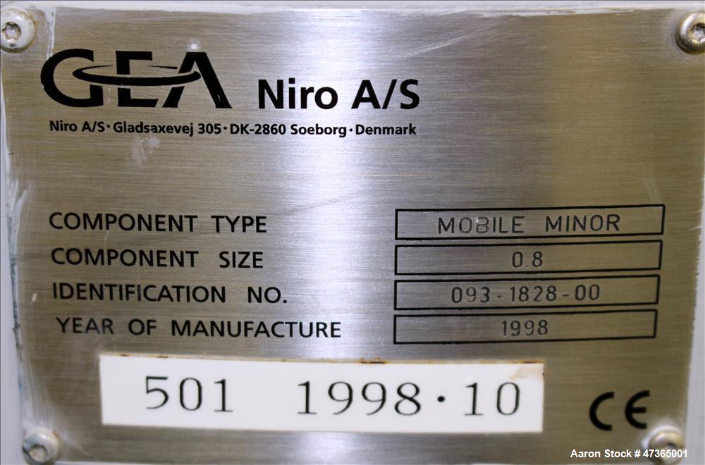 Used GEA Niro Mobile Minor Spray Dryer, Component Size 0.8, 316 Stainless Steel