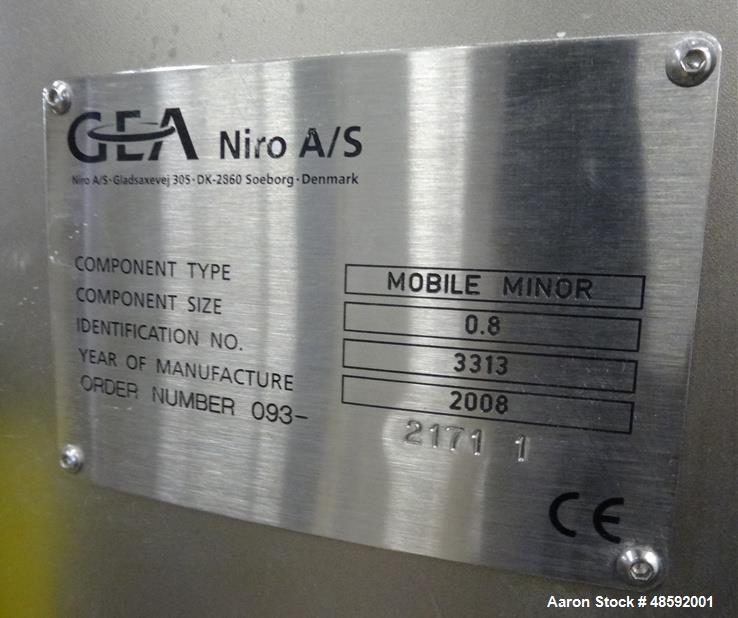 Used- GEA Niro Mobile Minor Spray Dryer, Model 2000, 316 Stainless Steel.