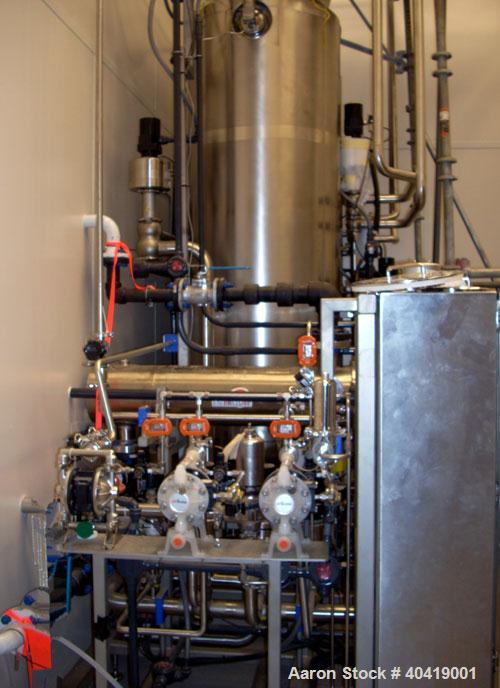 Used Niro Pharma spray dryer, model PSD-4, all stainless steel construction. The dryer is rated for 62 Kilos/ hour - 30% Solids.  Includes supply fan, process heater, receiver, condenser, primary cyc...
