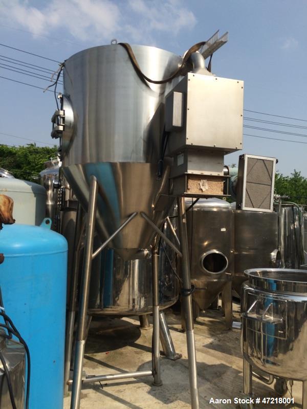 Used Niro Production Minor Spray Dryer, Size: 1.2 meter x .8 meter (3.94' diameter x 31.5" straight side. Polished Stainless steel exterior and interior. Conical rotary wheel type atomizer. Electrica...
