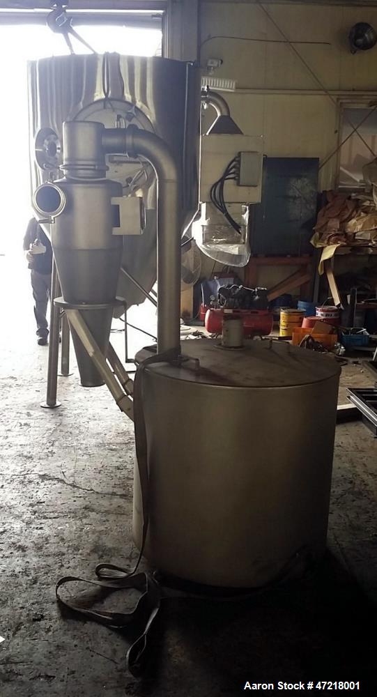 Used Niro Production Minor Spray Dryer, Size: 1.2 meter x .8 meter (3.94' diameter x 31.5" straight side. Polished Stainless steel exterior and interior. Conical rotary wheel type atomizer. Electrica...