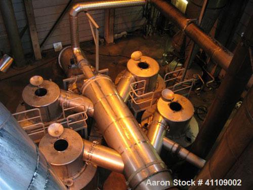 Used Niro Spray Dryer. Material of construction is stainless steel. Capacity 5 tons per hour. 34.13' diameter x 42.25' high (10500 mm x 13000 mm high). Atomizer head. Power supply is 500 volt/50 cycl...