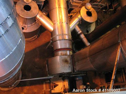 Used Niro Spray Dryer. Material of construction is stainless steel. Capacity 5 tons per hour. 34.13' diameter x 42.25' high (10500 mm x 13000 mm high). Atomizer head. Power supply is 500 volt/50 cycl...