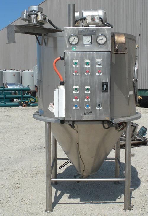 Used Niro Versitile Utility Spray Dryer, 304 stainless steel. Up to 10 to 25 kilograms an hour (22-55#) evaporation capacity. Electrically heated chamber 48" diameter x 30" straight side x 36" coned ...