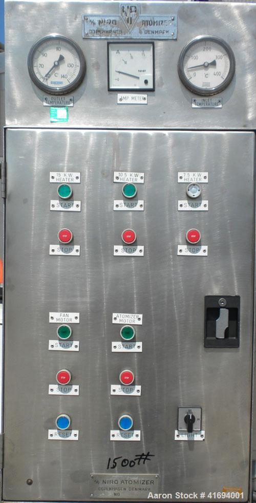 Used Niro Versitile Utility Spray Dryer, 304 stainless steel. Up to 10 to 25 kilograms an hour (22-55#) evaporation capacity. Electrically heated chamber 48" diameter x 30" straight side x 36" coned ...