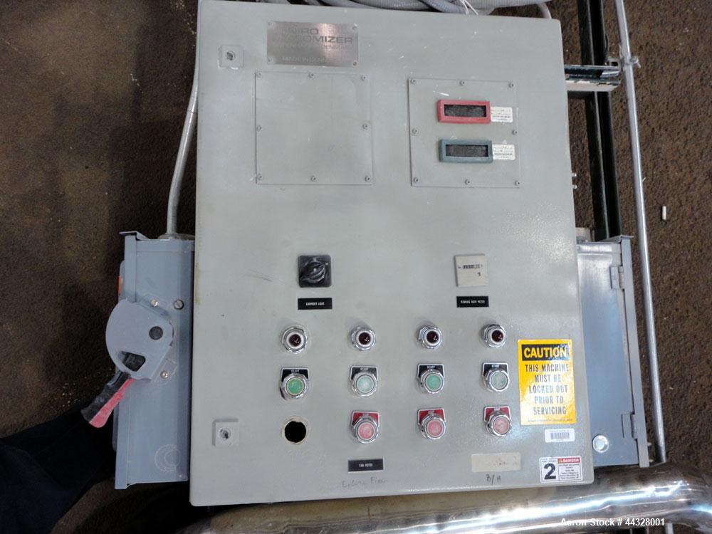 Used Niro Versatile Utility Spray Dryer, 316 Stainless Steel. Up to 10 to 15 kilograms an hour (22 to 33 pounds) evaporation capacity. Gas fired air heated chamber 48" diameter x 38-1/2" straight sid...