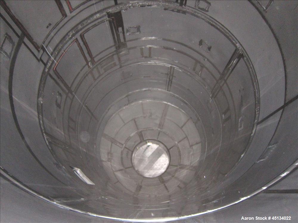 Used Niro Spray Tower Dryer. Originally designed for 12,500 pounds / hour of water evaporation. The dryer capacity was increased to 15,000 pounds / hour at 65,000 SCFM of air flow.  The Dryer is constructed of 316 L Stainless Steel. The dryer is a Standard Tall Form Dryer equipped with an integral static Fluid Bed Dryer and external Vibratory Fluid Bed Cooler. Both beds have heaters and the VFB also had a Cooler. The Dryer was equipped with fines return and agglomeration capabilities as an opti