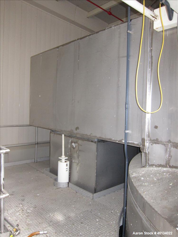 Used Niro Spray Tower Dryer. Originally designed for 12,500 pounds / hour of water evaporation. The dryer capacity was increased to 15,000 pounds / hour at 65,000 SCFM of air flow.  The Dryer is constructed of 316 L Stainless Steel. The dryer is a Standard Tall Form Dryer equipped with an integral static Fluid Bed Dryer and external Vibratory Fluid Bed Cooler. Both beds have heaters and the VFB also had a Cooler. The Dryer was equipped with fines return and agglomeration capabilities as an opti