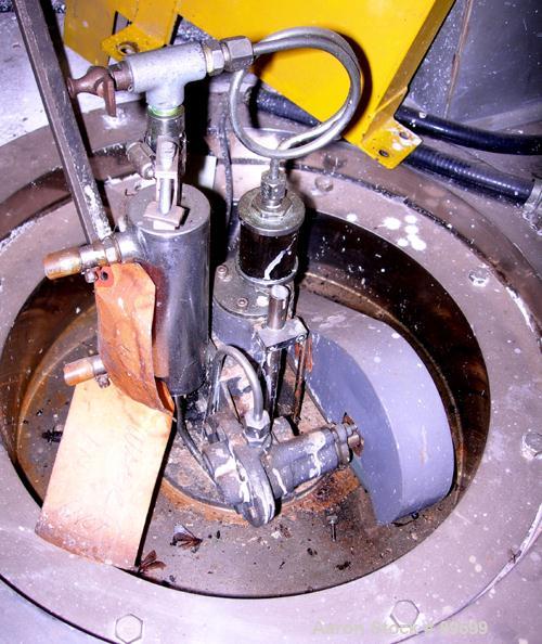 Used Ohkawara style Spray Dryer, 304 stainless steel. Electrically heated chamber 63" diameter x 33" straight side x 26" coned bottom, missing clamp-on bottom outlet section. Top mounted atomizer, no...