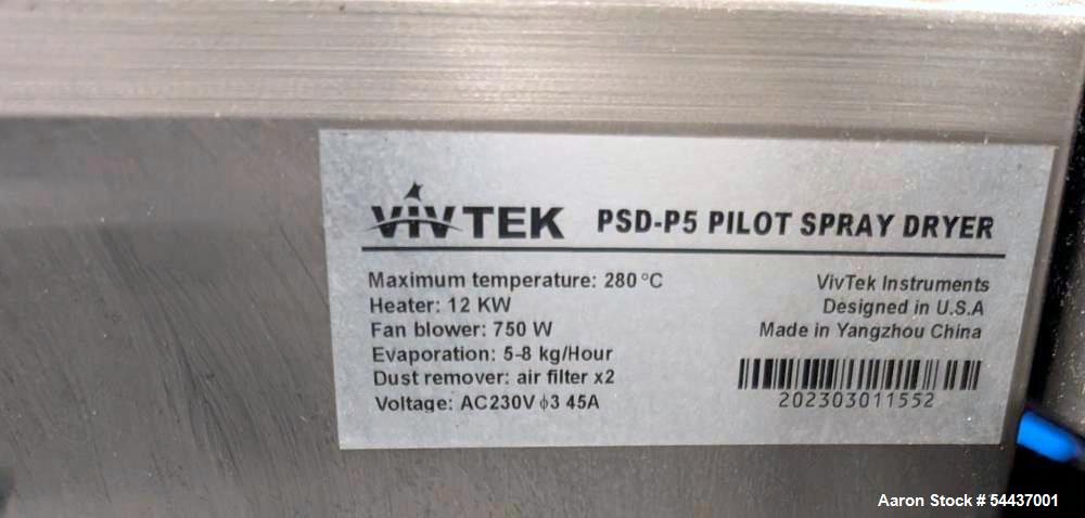 Used Vivtek PSD-P5 Pilot Spray Dryer – Food-Grade Powder Production System with Dust Collection (2023)