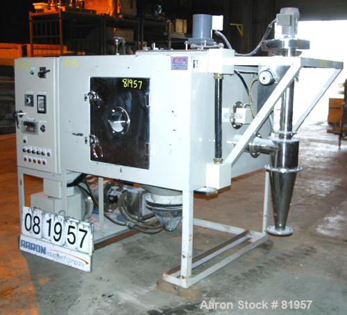 Used PTX Pentronix Multi-Sprayer, Model 370, Stainless Steel. Electrically heated chamber 39" diameter x 27" straight side x coned bottom. 10" bottom outlet. Self-contained heat source with blower, s...