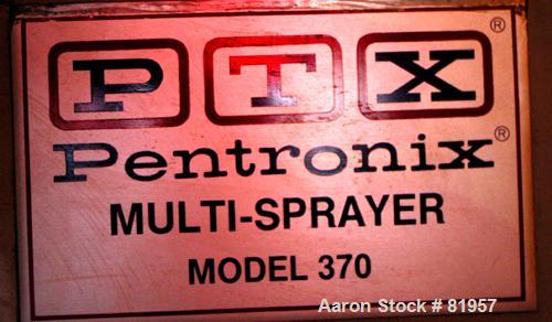 Used PTX Pentronix Multi-Sprayer, Model 370, Stainless Steel. Electrically heated chamber 39" diameter x 27" straight side x coned bottom. 10" bottom outlet. Self-contained heat source with blower, s...