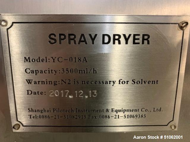 Used Shanghai Pilotech Instrument & Equipment Ceramic Spray Dryer, Model YC-018A
