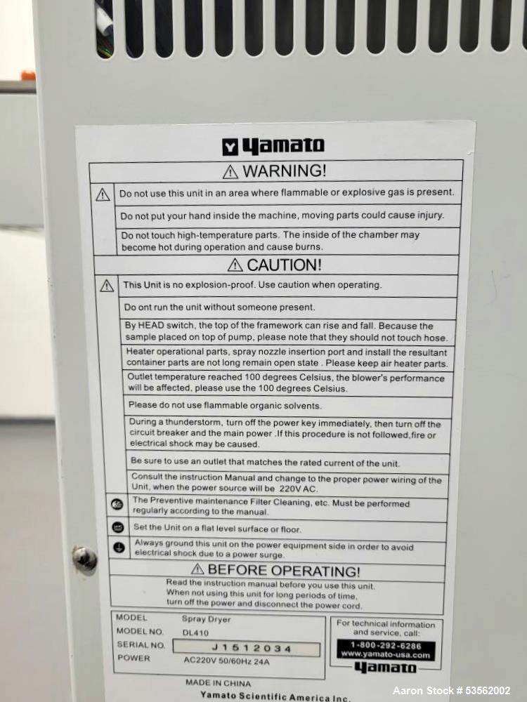 Yamato Lab Spray Dryer, Model DL410