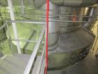 Used Niro Spray Tower Dryer. Originally designed for 12,500 pounds / hour of water evaporation. The dryer capacity was increased to 15,000 pounds / hour at 65,000 SCFM of air flow.  The Dryer is constructed of 316 L Stainless Steel. The dryer is a Standard Tall Form Dryer equipped with an integral static Fluid Bed Dryer and external Vibratory Fluid Bed Cooler. Both beds have heaters and the VFB also had a Cooler. The Dryer was equipped with fines return and agglomeration capabilities as an opti