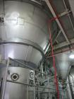 Used Niro Spray Tower Dryer. Originally designed for 12,500 pounds / hour of water evaporation. The dryer capacity was increased to 15,000 pounds / hour at 65,000 SCFM of air flow.  The Dryer is constructed of 316 L Stainless Steel. The dryer is a Standard Tall Form Dryer equipped with an integral static Fluid Bed Dryer and external Vibratory Fluid Bed Cooler. Both beds have heaters and the VFB also had a Cooler. The Dryer was equipped with fines return and agglomeration capabilities as an opti