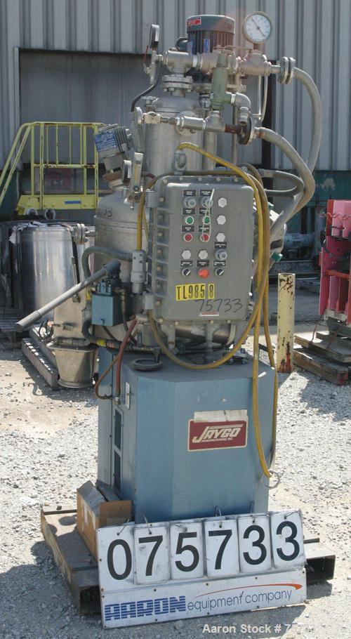 USED: Guedu /Jaygo pan dryer, model 90 N0/P0, 316L stainless steel product contact areas. Nominal capacity 104 liters (3.7 cu ft). Vessel 21-5/8" diameter x 18-1/8" deep, rated FV at 330 deg F, fully...