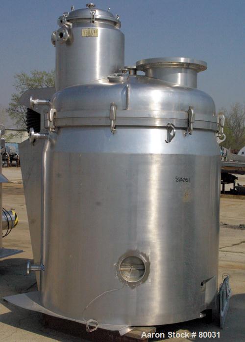USED: Guedu pan dryer, Hastelloy C-22 contact areas. 1000 to 2000 liter working capacity, 3000 liter total. Vessel is 68" diameter x 70" straight side, dished bolt-on top, flat bottom. Internal rated...