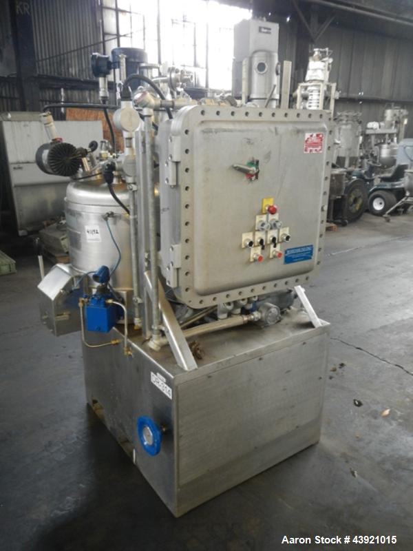 Used Rosenmund / Guedu Pan Dryer, 100 Liter Capacity, Hastelloy C22 construction. Approximately 21.6" diameter x 19" straight side, dish top, flat bottom. 316L Stainless steel 1/2 pipe coil jacket on...