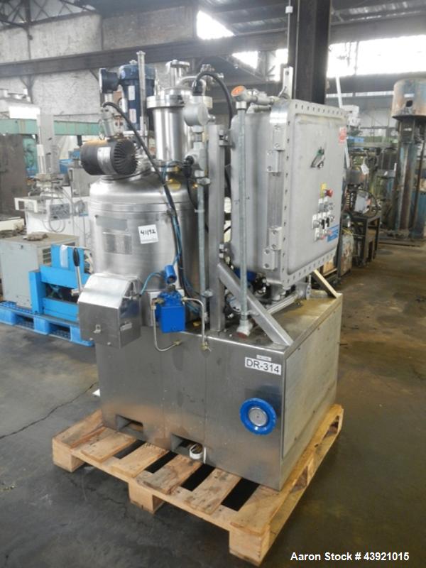 Used Rosenmund / Guedu Pan Dryer, 100 Liter Capacity, Hastelloy C22 construction. Approximately 21.6" diameter x 19" straight side, dish top, flat bottom. 316L Stainless steel 1/2 pipe coil jacket on...