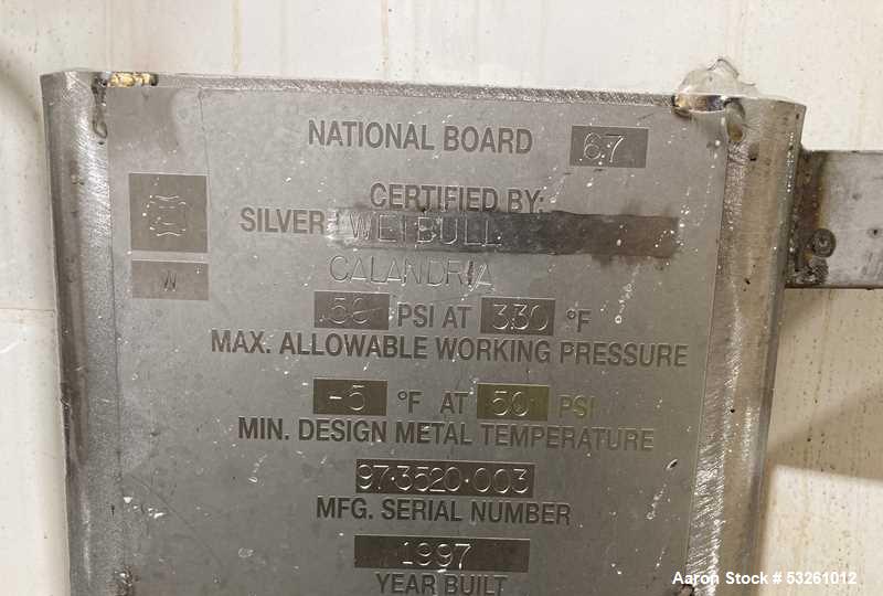 Used 316L Stainless Steel Vacuum Pan with 1,796.7 Sq. Ft. Heating Surface – Silver Engineering Works Steam Calandria System