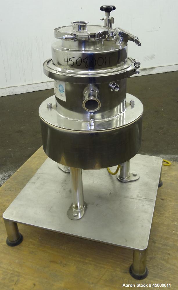 Used Sweco Pharmasep Lab Filter Dryer, Model PH12, 316 Stainless Steel. Sanitary design. Batch capacity dry solids bases 0.9 to 6.5 pounds, pressure rating 30 psi, product screen nominal diameter are...