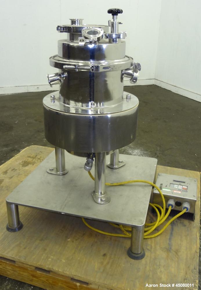 Used Sweco Pharmasep Lab Filter Dryer, Model PH12, 316 Stainless Steel. Sanitary design. Batch capacity dry solids bases 0.9 to 6.5 pounds, pressure rating 30 psi, product screen nominal diameter are...