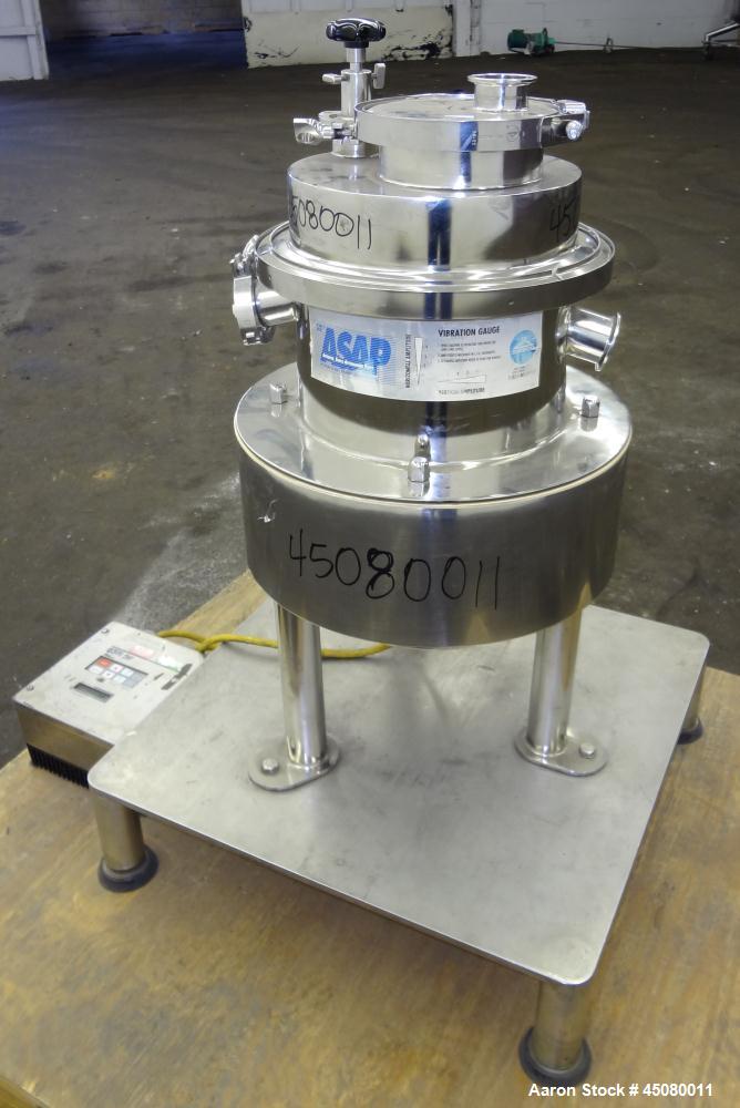 Used Sweco Pharmasep Lab Filter Dryer, Model PH12, 316 Stainless Steel. Sanitary design. Batch capacity dry solids bases 0.9 to 6.5 pounds, pressure rating 30 psi, product screen nominal diameter are...