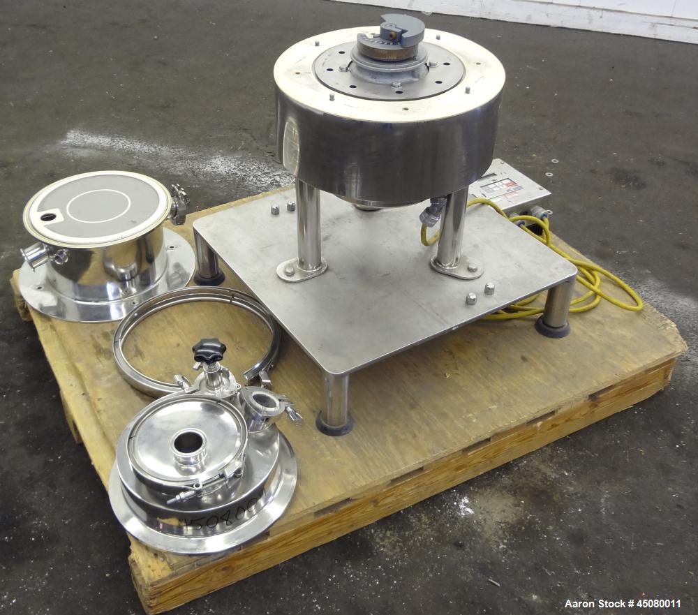 Used Sweco Pharmasep Lab Filter Dryer, Model PH12, 316 Stainless Steel. Sanitary design. Batch capacity dry solids bases 0.9 to 6.5 pounds, pressure rating 30 psi, product screen nominal diameter are...