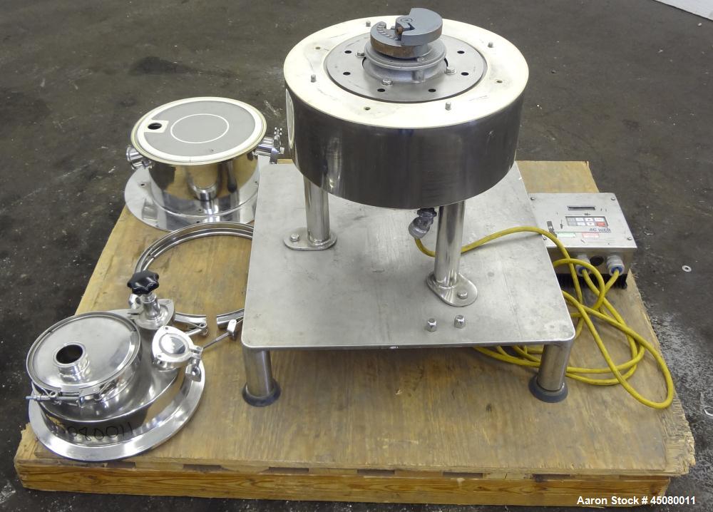 Used Sweco Pharmasep Lab Filter Dryer, Model PH12, 316 Stainless Steel. Sanitary design. Batch capacity dry solids bases 0.9 to 6.5 pounds, pressure rating 30 psi, product screen nominal diameter are...