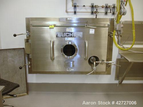 Used Steri Tech Bucher Vacuum Shelf Dryer, Type VTS E13M2, 3 square meter (30 square feet), 316L stainless steel. Halar lined chamber, shelves and door, (4) 41.75" wide x 39.5" deep shelves rated 
-1...