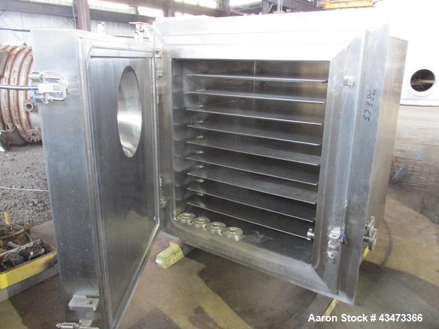 Used Bucher Vacuum Shelf Dryer, Model VTS8MT2. 8 Square meter (86 square feet) shelf area, Hastelloy C276 construction. Internal chamber rated -1/+ 9.5 bar (136.3 psi) at 150 degrees C. 304 Stainless...