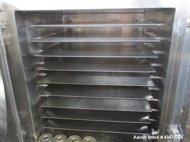 Used Bucher Vacuum Shelf Dryer, Model VTS8MT2. 8 Square meter (86 square feet) shelf area, Hastelloy C276 construction. Internal chamber rated -1/+ 9.5 bar (136.3 psi) at 150 degrees C. 304 Stainless...
